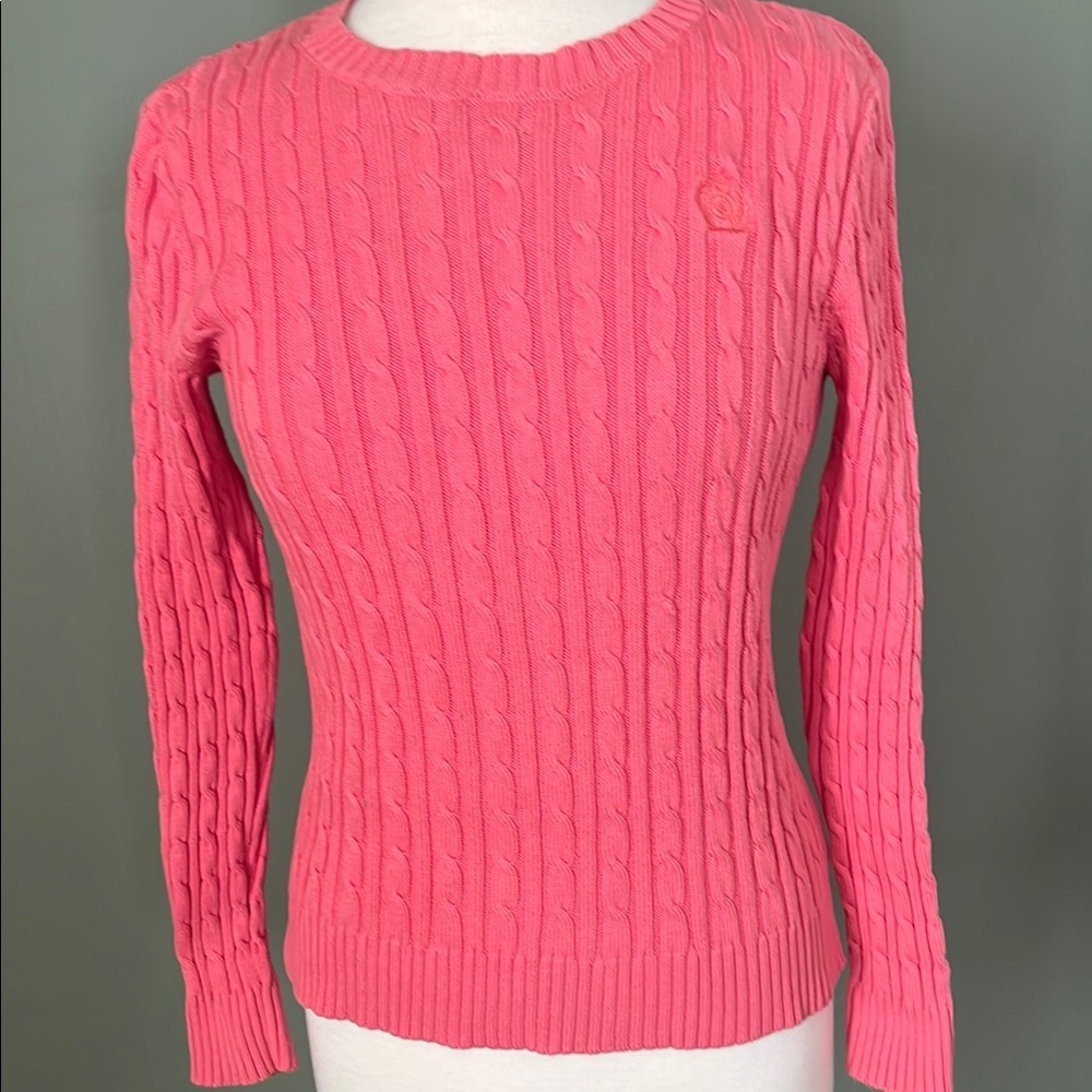 Liz Claiborne Pink Crew Neck Sweater with Ribbed Texture